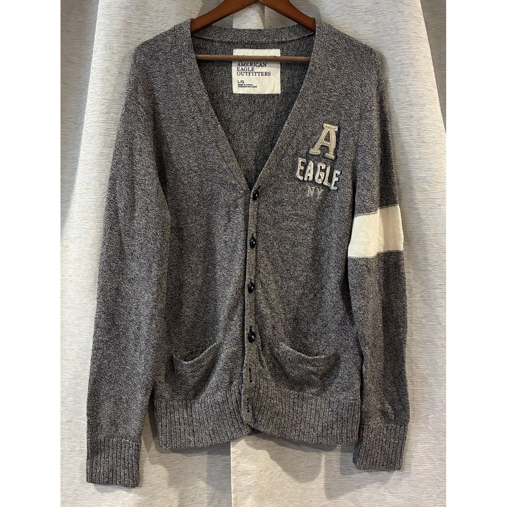 Vintage American Eagle Outfitters AE Varsity Cardigan Gray Wool Blend Size Large